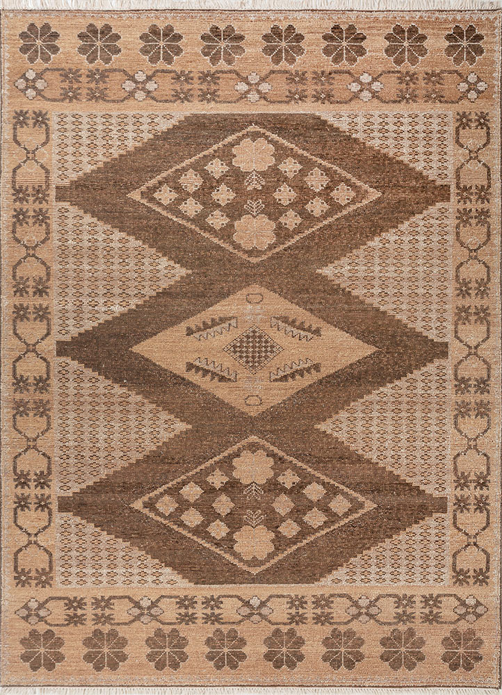beige and brown beige and brown wool hand knotted Rug