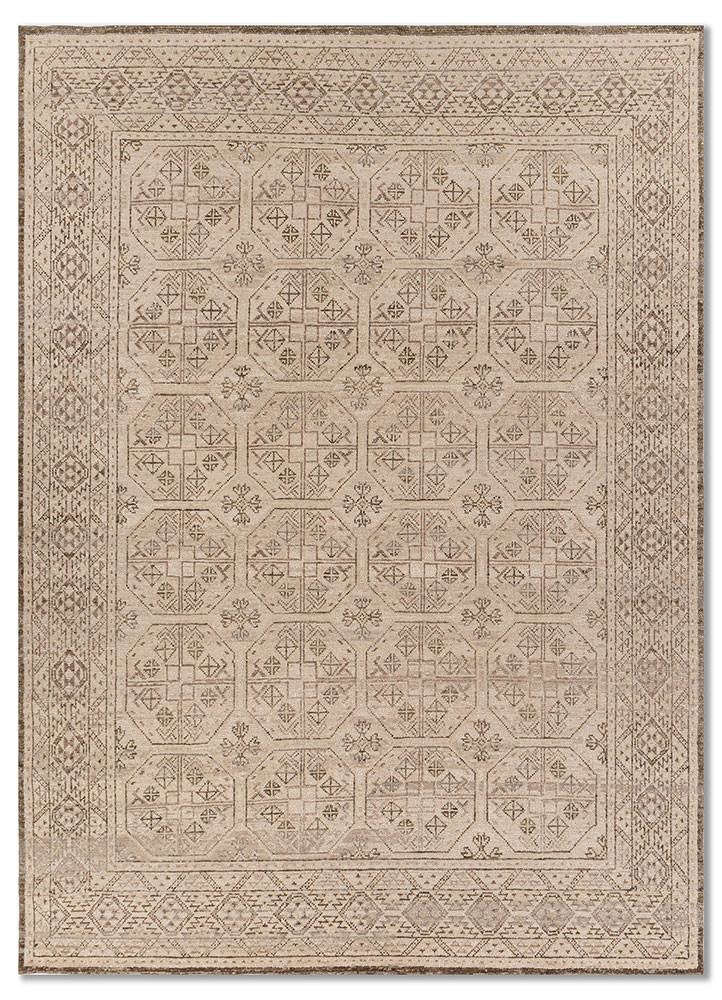 erbe beige and brown wool hand knotted Rug - HeadShot
