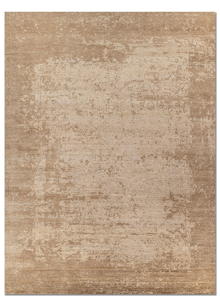 far east beige and brown silk hand knotted Rug - HeadShot