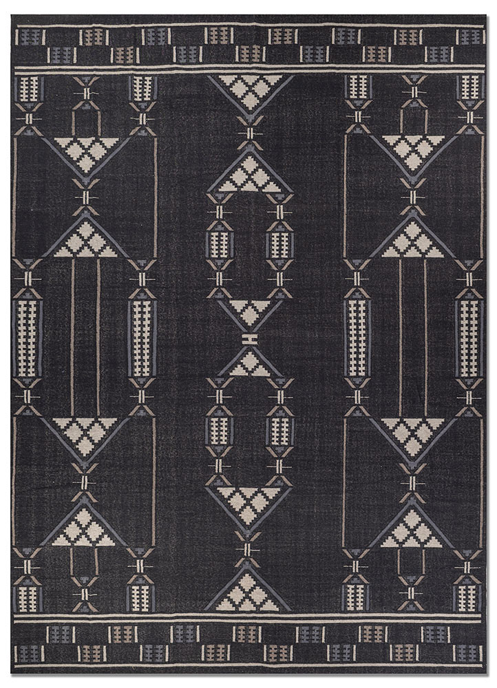 bedouin grey and black wool flat weaves Rug - HeadShot bedouin grey and black wool flat weaves Rug - HeadShot