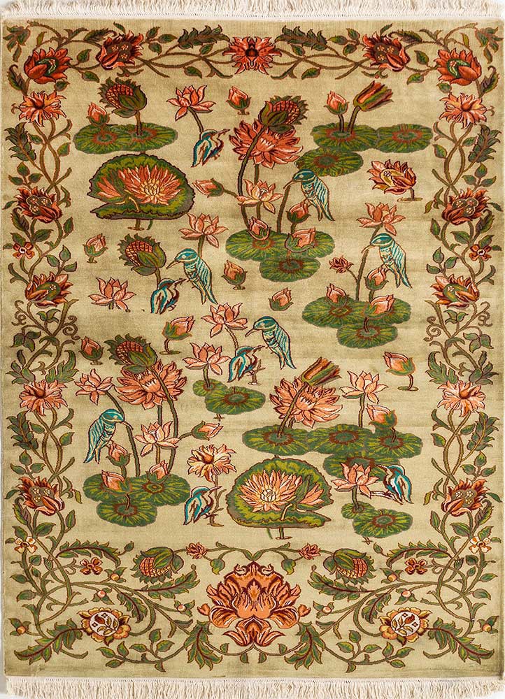 gulmarg green silk hand knotted Rug - HeadShot gulmarg green silk hand knotted Rug - HeadShot