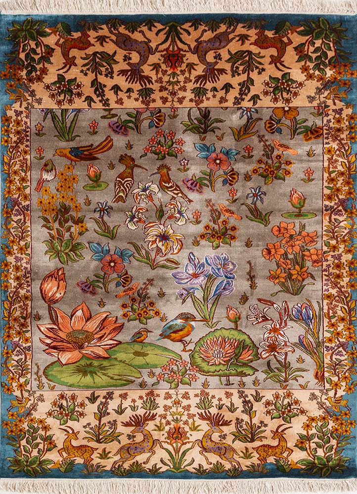 gulmarg green silk hand knotted Rug - HeadShot gulmarg green silk hand knotted Rug - HeadShot