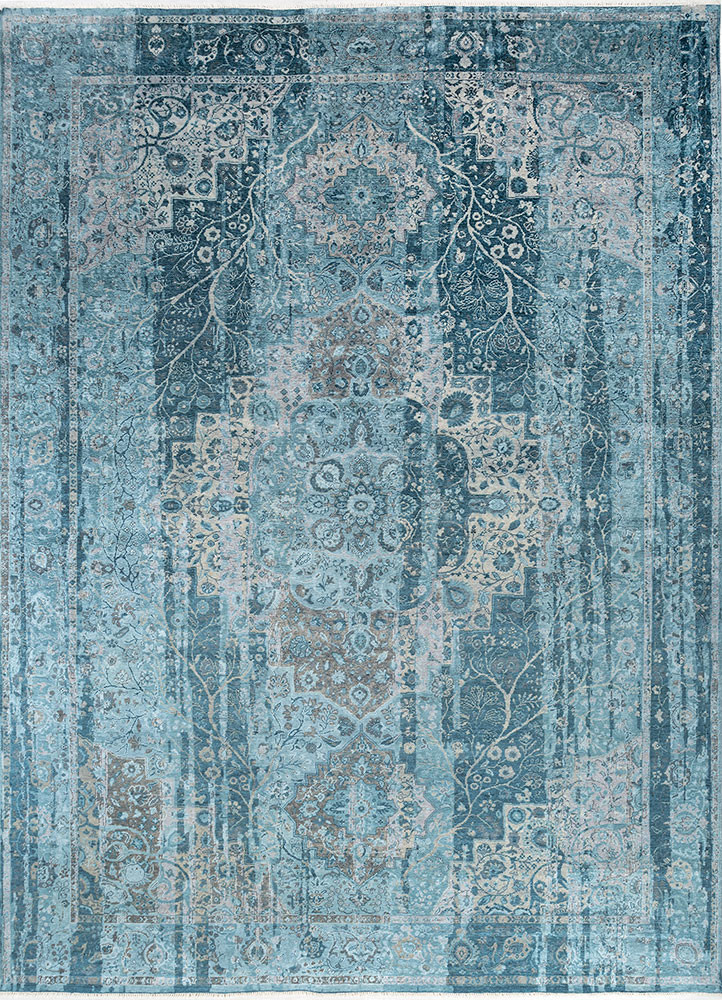 gulmarg blue silk hand knotted Rug - HeadShot