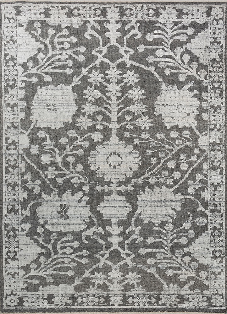erbe grey and black viscose hand knotted Rug - HeadShot erbe grey and black viscose hand knotted Rug - HeadShot
