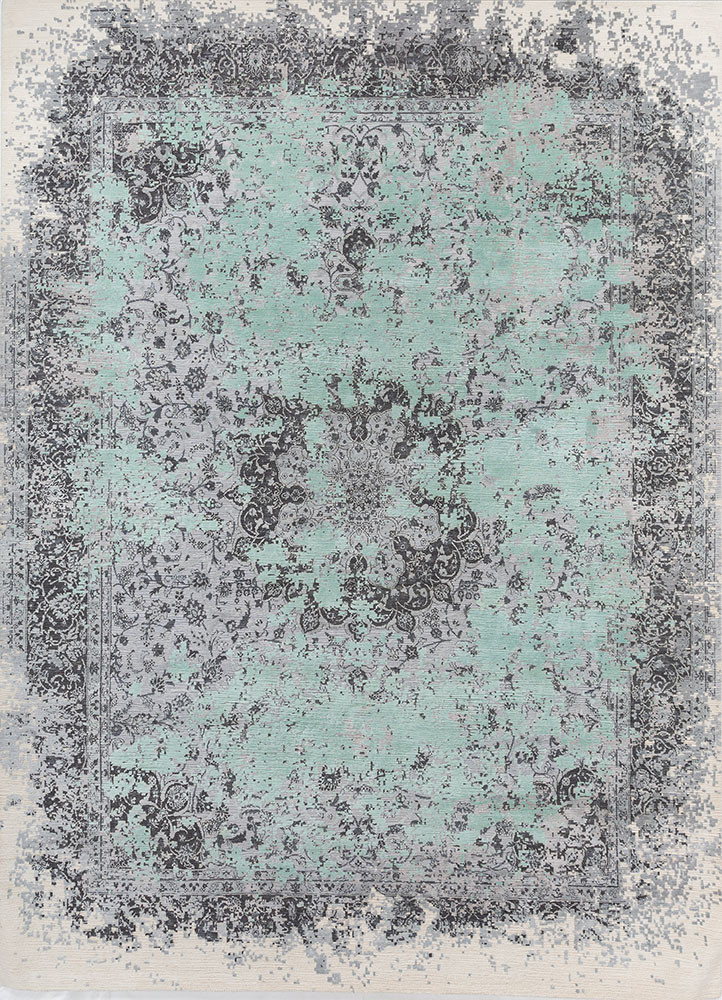 far east blue wool and silk hand knotted Rug - HeadShot far east blue wool and silk hand knotted Rug - HeadShot