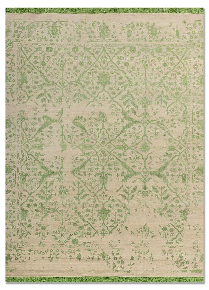 far east ivory wool and silk hand knotted Rug - HeadShot far east ivory wool and silk hand knotted Rug - HeadShot