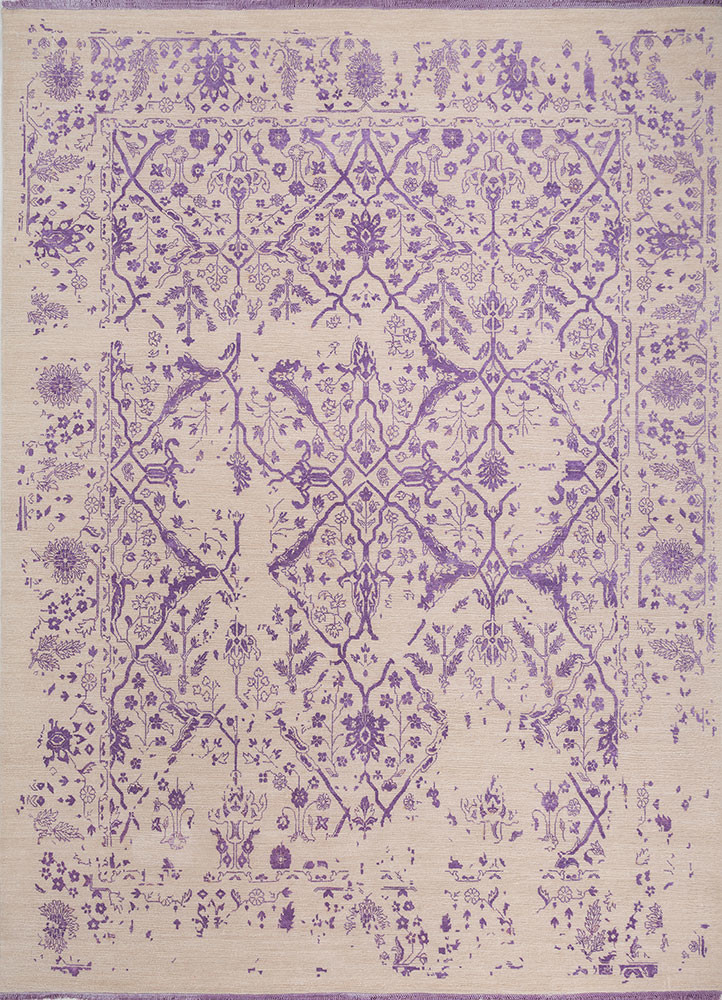 far east ivory wool and silk hand knotted Rug - HeadShot