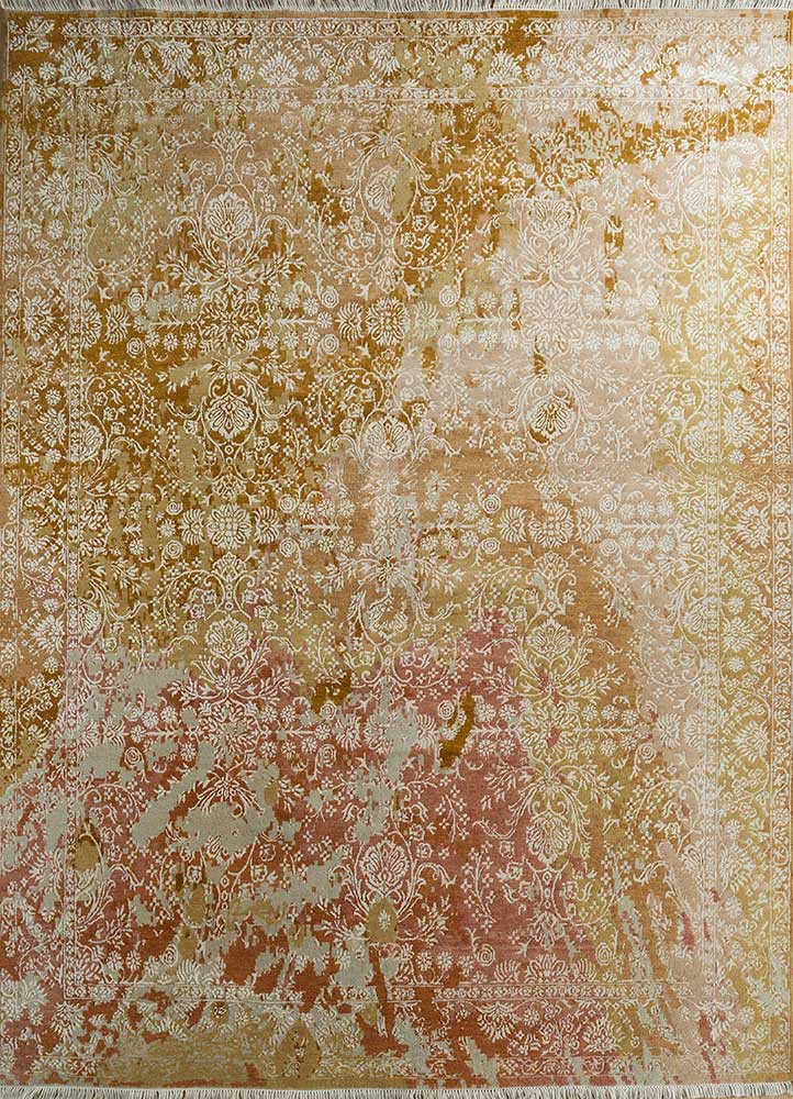 far east red and orange wool and bamboo silk hand knotted Rug - HeadShot far east red and orange wool and bamboo silk hand knotted Rug - HeadShot