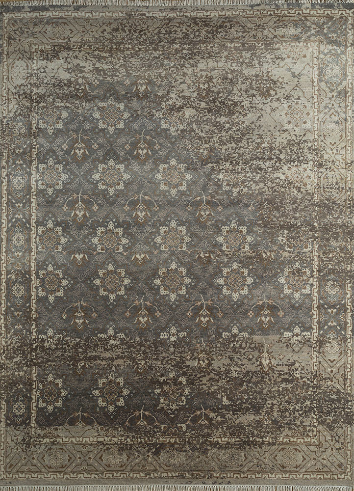 far east grey and black wool and bamboo silk hand knotted Rug - HeadShot far east grey and black wool and bamboo silk hand knotted Rug - HeadShot