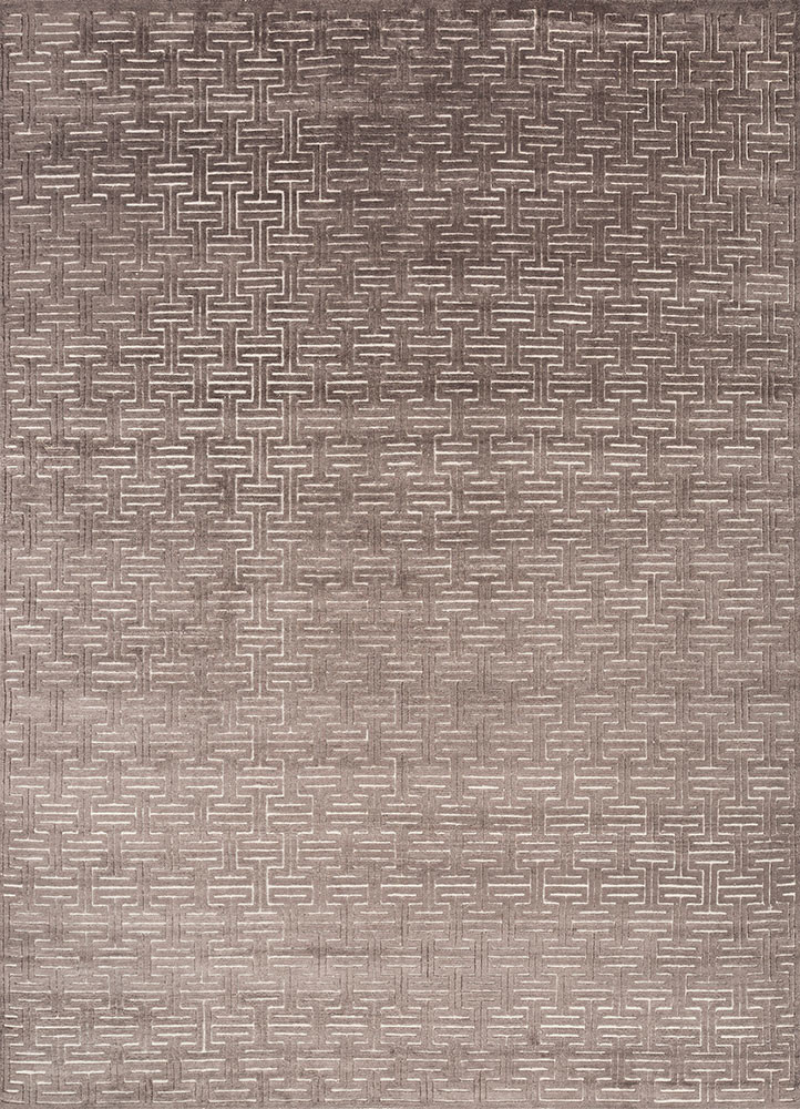 thyme grey and black wool and bamboo silk hand knotted Rug - HeadShot