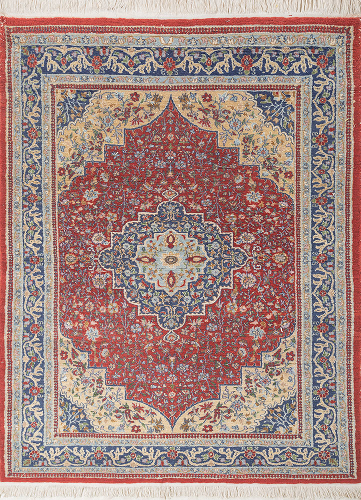  red and orange wool hand knotted Rug