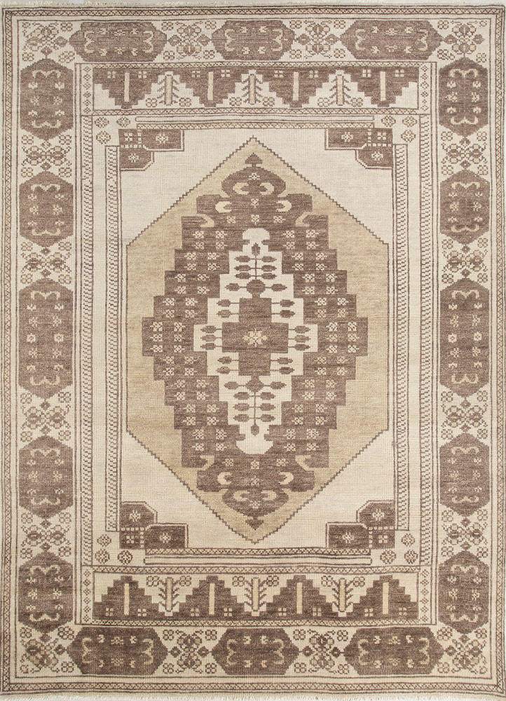 thyme beige and brown wool hand knotted Rug - HeadShot