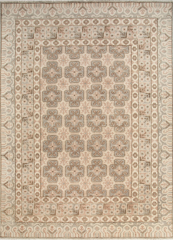 erbe beige and brown wool hand knotted Rug - HeadShot
