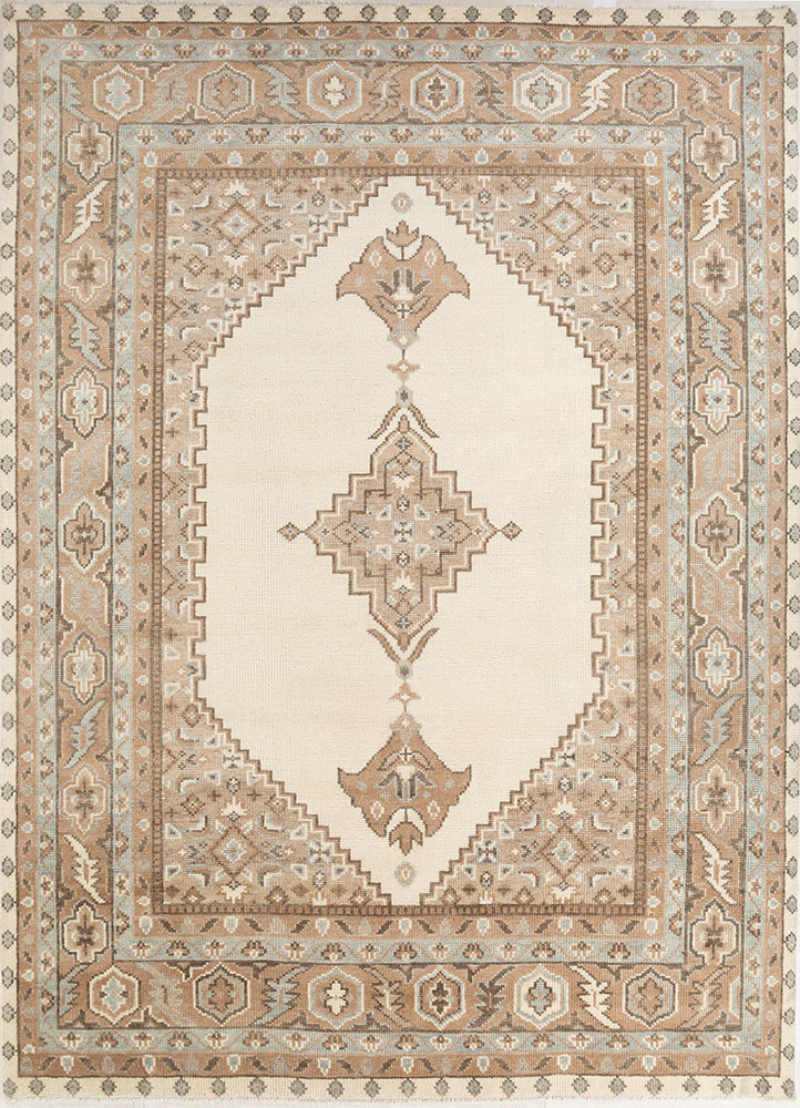 thyme beige and brown wool hand knotted Rug - HeadShot