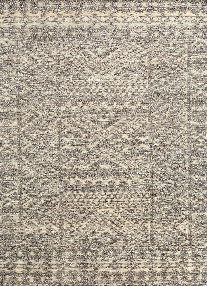 manifest beige and brown wool hand knotted Rug - HeadShot