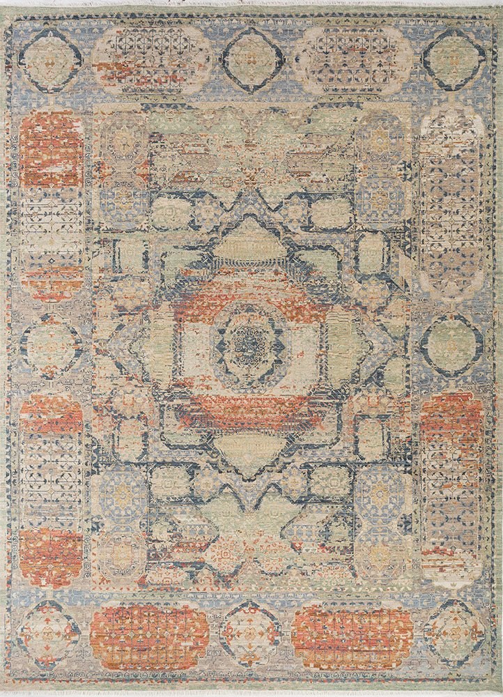 gulnar blue wool hand knotted Rug - HeadShot