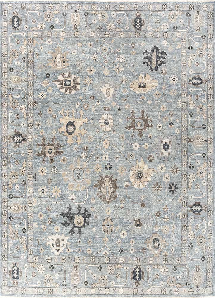 cyanna blue wool hand knotted Rug - HeadShot