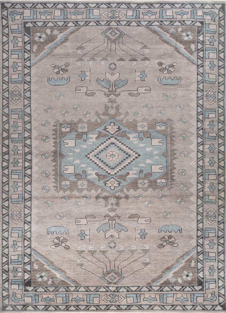 thyme grey and black wool hand knotted Rug - HeadShot