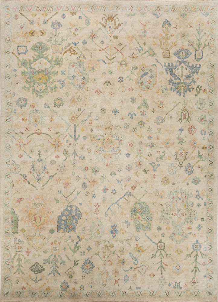 far east ivory wool hand knotted Rug - HeadShot