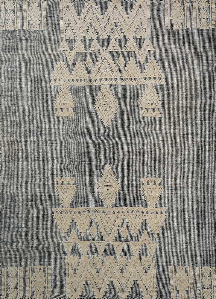 zuri blue wool hand knotted Rug - HeadShot