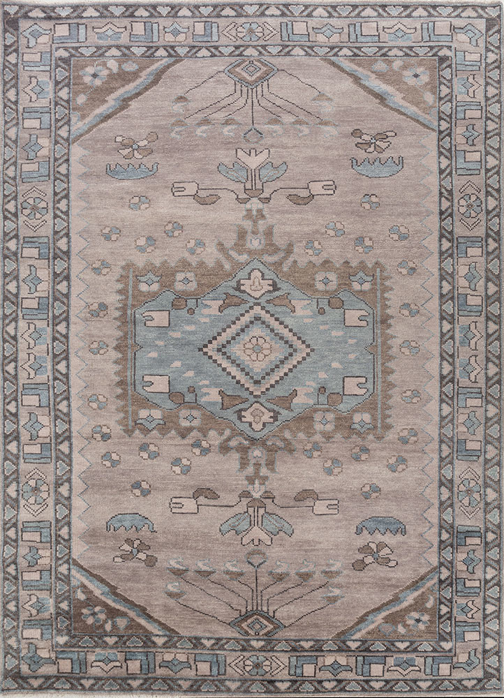 savana blue wool hand knotted Rug - HeadShot