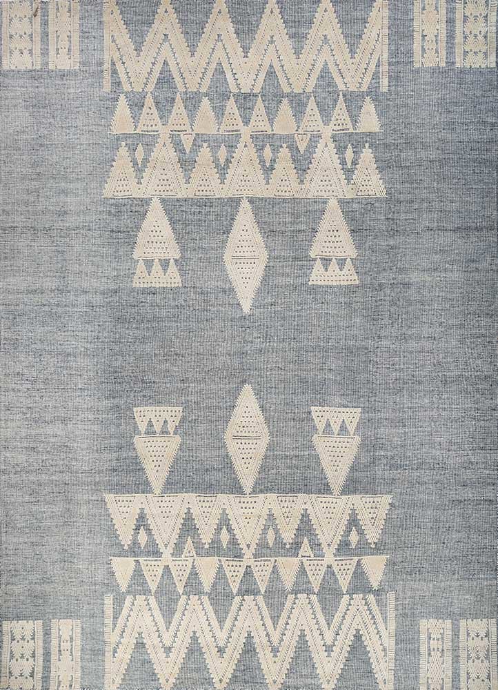 thyme blue wool hand knotted Rug - HeadShot