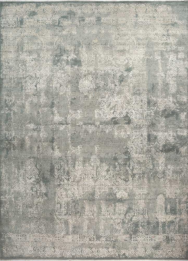 far east green wool and silk hand knotted Rug - HeadShot