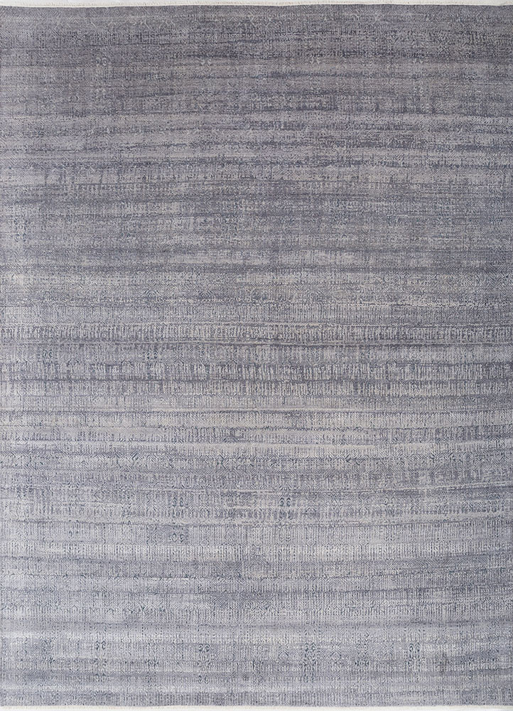entropy blue wool and silk hand knotted Rug - HeadShot