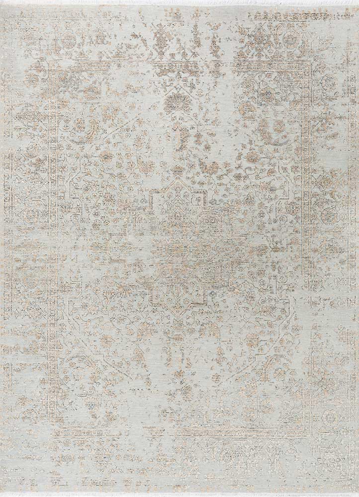 far east blue wool and viscose hand knotted Rug - HeadShot far east blue wool and viscose hand knotted Rug - HeadShot