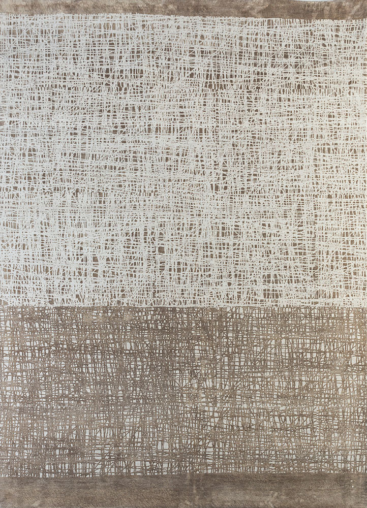  ivory wool and silk hand knotted Rug