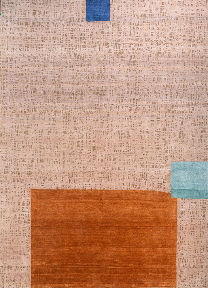 beige and brown beige and brown wool and silk hand knotted Rug