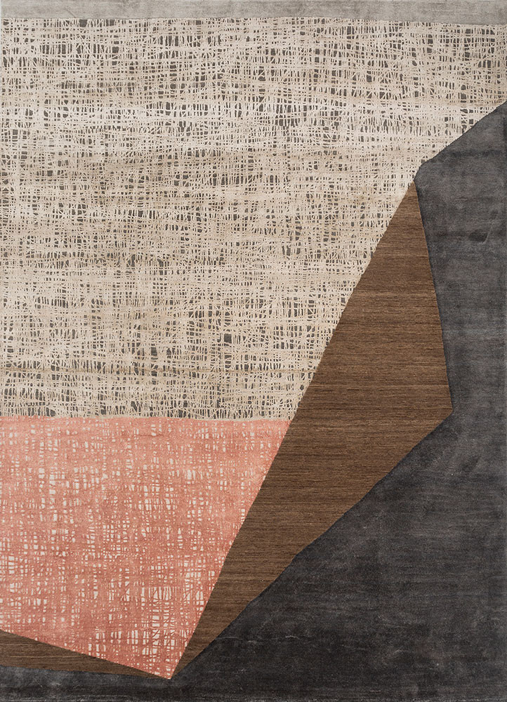 grey and black grey and black wool and silk hand knotted Rug