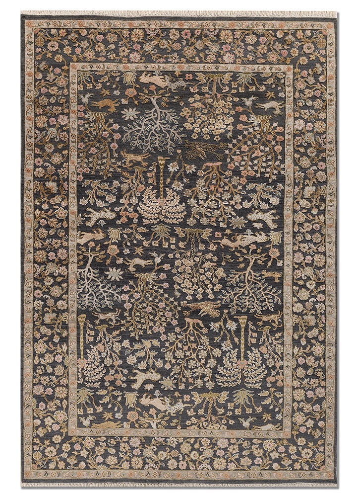grey and black grey and black wool and silk hand knotted Rug