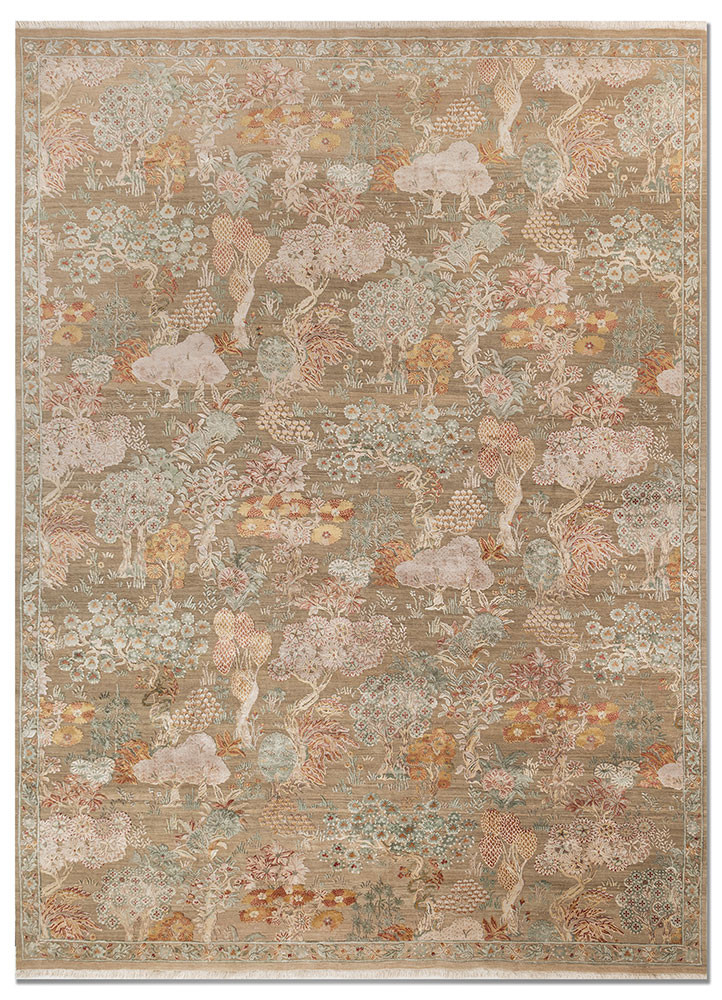 aurora beige and brown wool and silk hand knotted Rug - HeadShot aurora beige and brown wool and silk hand knotted Rug - HeadShot