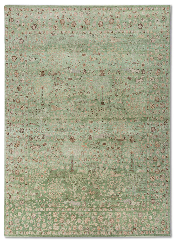 far east green wool and silk hand knotted Rug - HeadShot far east green wool and silk hand knotted Rug - HeadShot