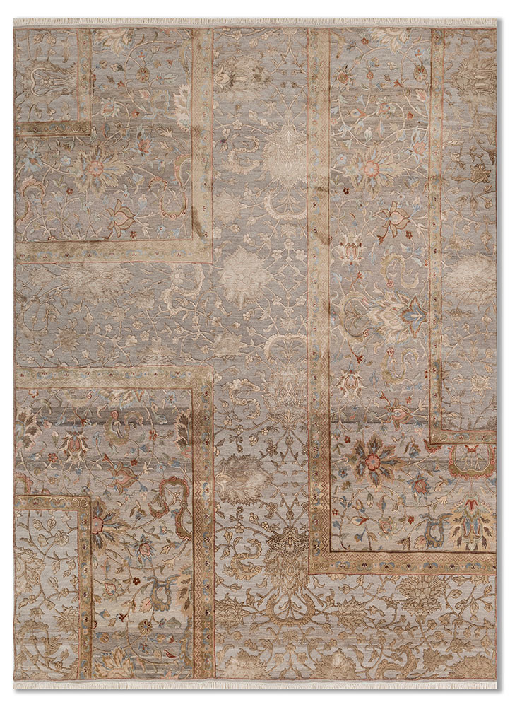 aurora red and orange wool and silk hand knotted Rug - HeadShot