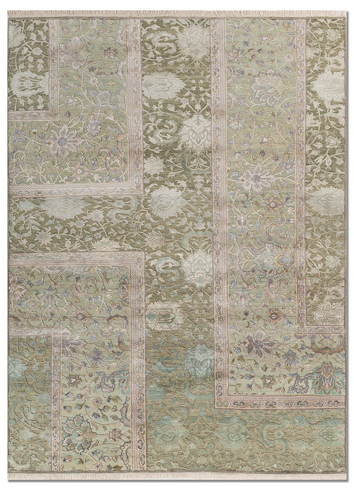 green green wool and silk hand knotted Rug