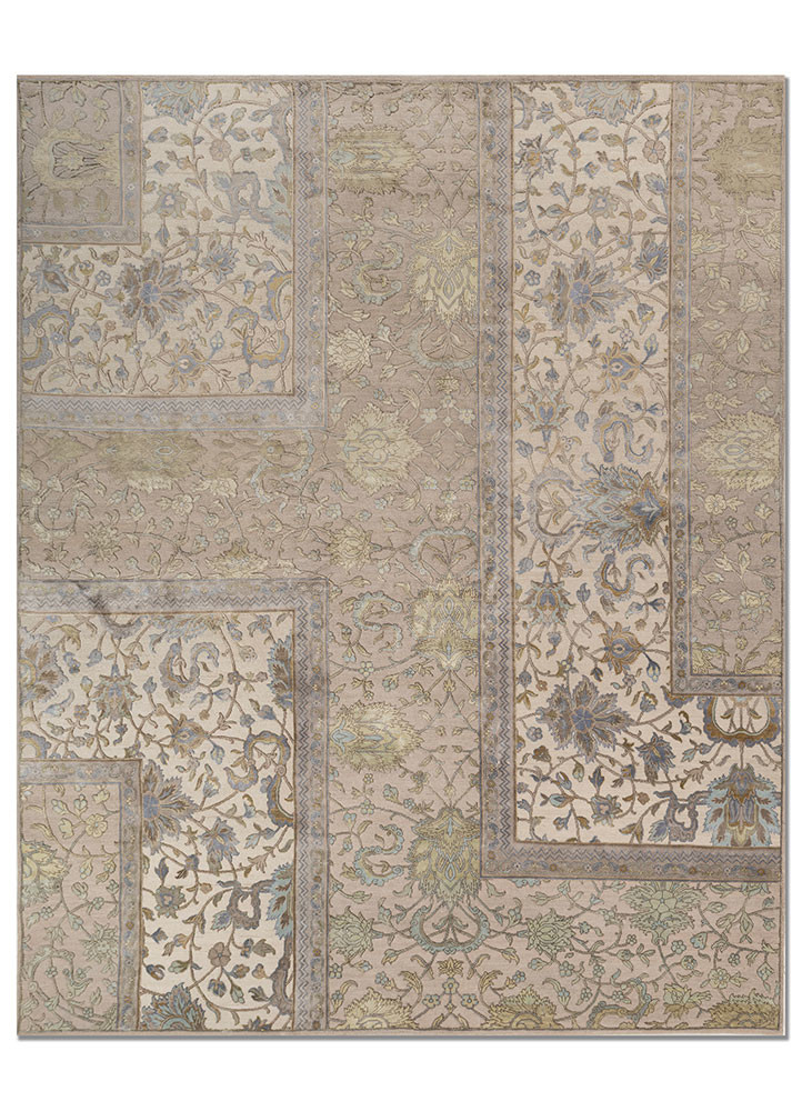 ivory ivory wool and silk hand knotted Rug