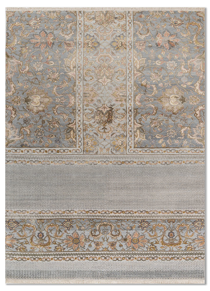 aurora grey and black wool and silk hand knotted Rug - HeadShot