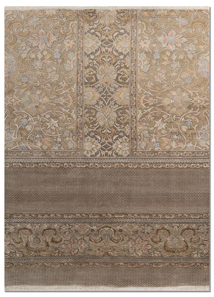  ivory wool and silk hand knotted Rug