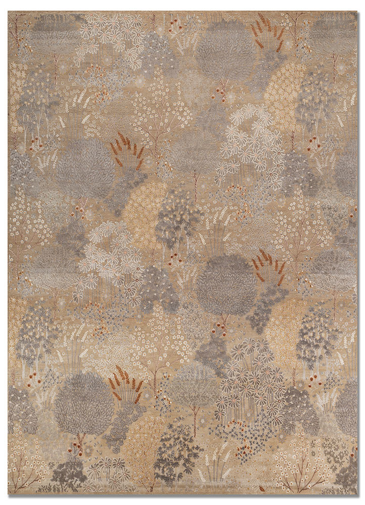 beige and brown beige and brown wool and silk hand knotted Rug