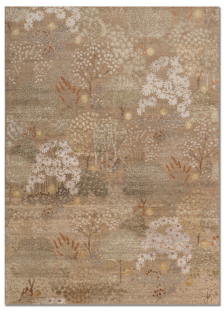 far east beige and brown wool and silk hand knotted Rug - HeadShot far east beige and brown wool and silk hand knotted Rug - HeadShot
