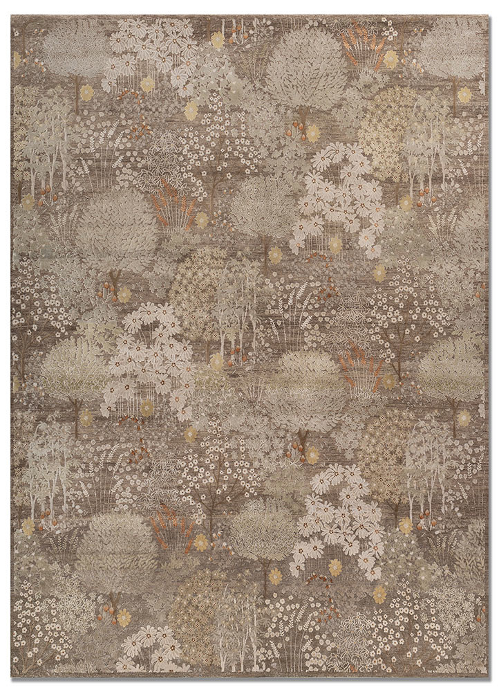 far east beige and brown wool and silk hand knotted Rug - HeadShot far east beige and brown wool and silk hand knotted Rug - HeadShot