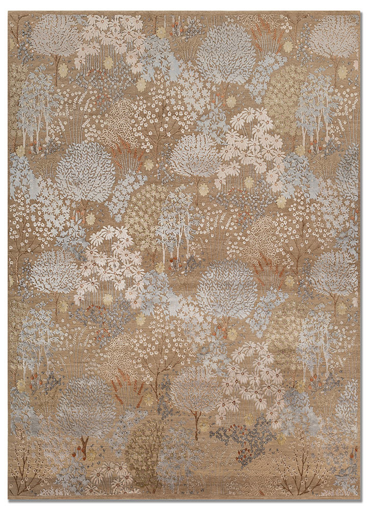 beige and brown beige and brown wool and silk hand knotted Rug