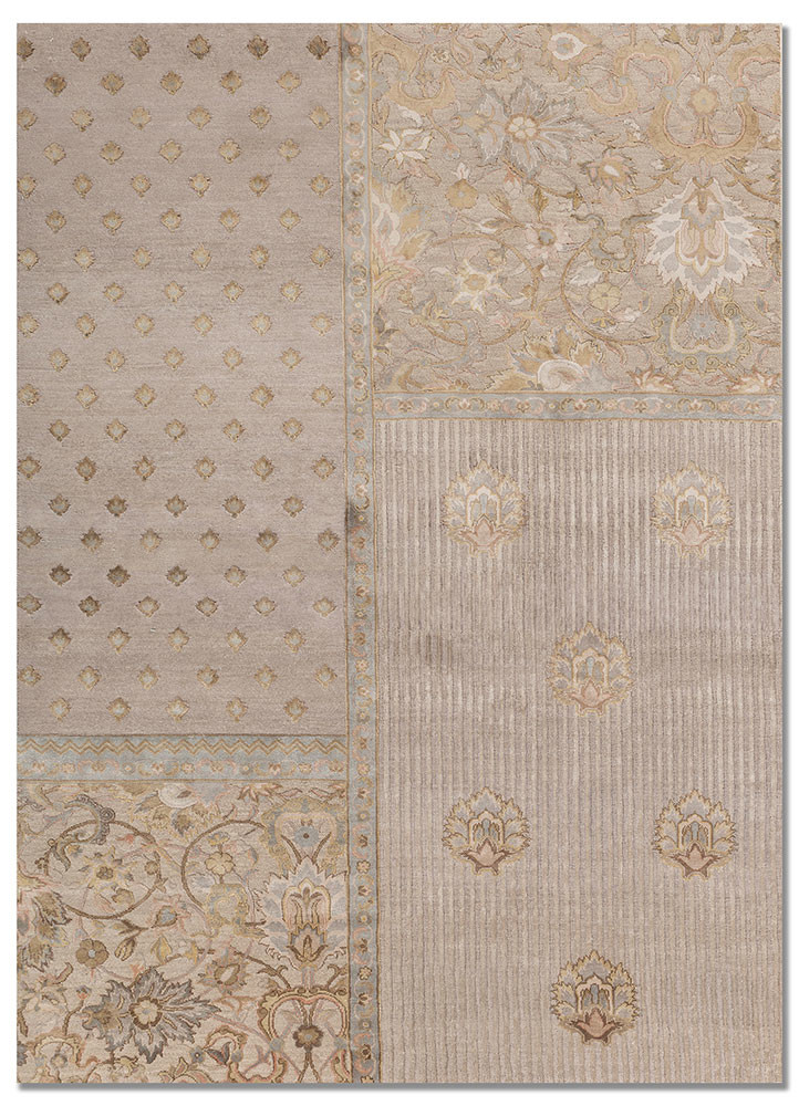 ivory ivory wool and silk hand knotted Rug