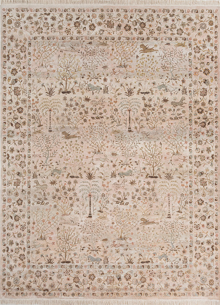 aurora ivory wool and silk hand knotted Rug - HeadShot