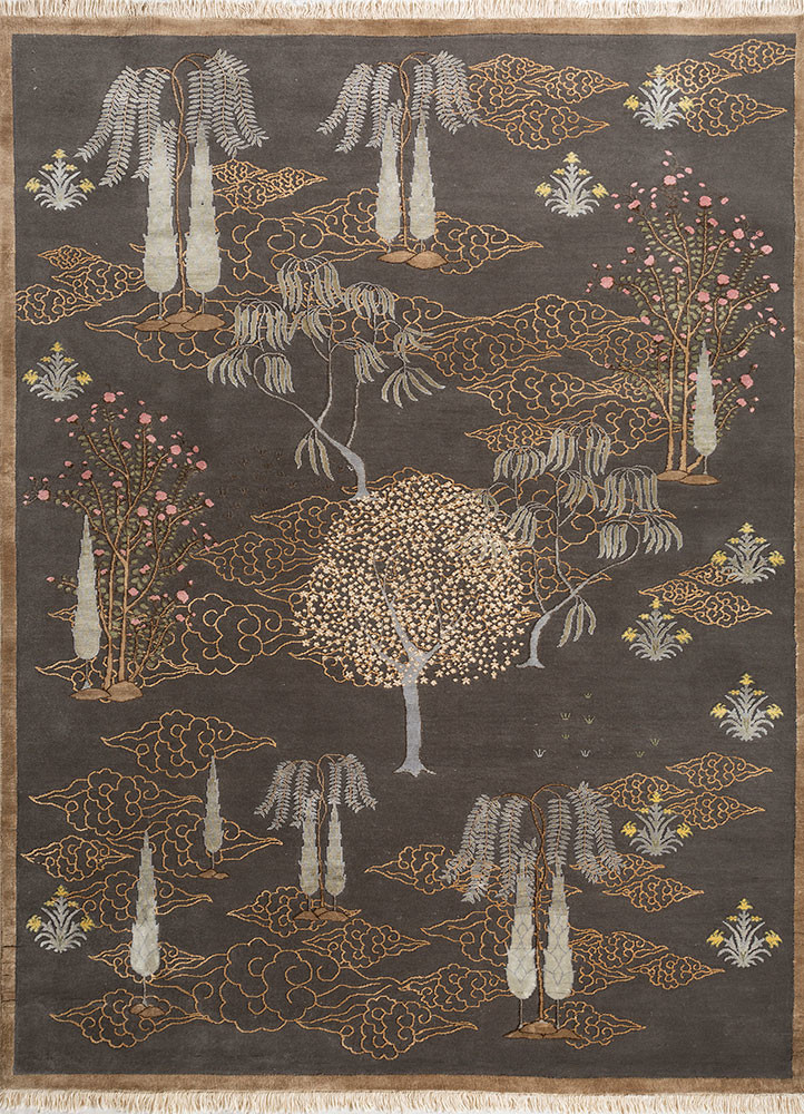 grey and black arjumand grey and black wool and silk hand knotted Rug