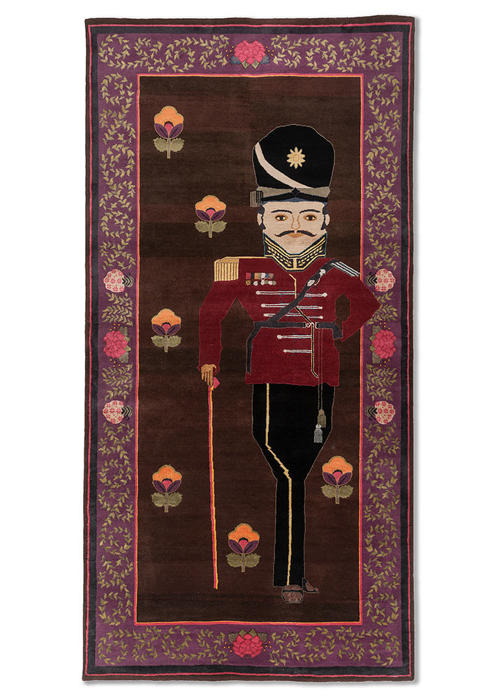 majnun beige and brown wool and silk hand knotted Rug - HeadShot