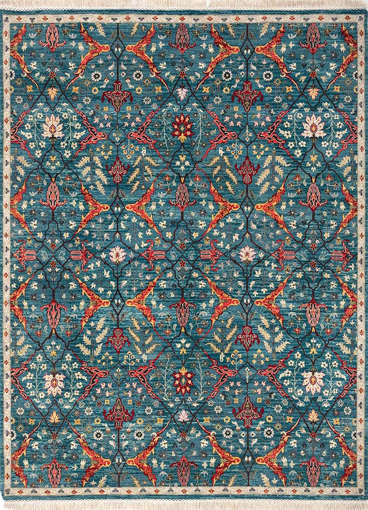 far east blue wool hand knotted Rug - HeadShot