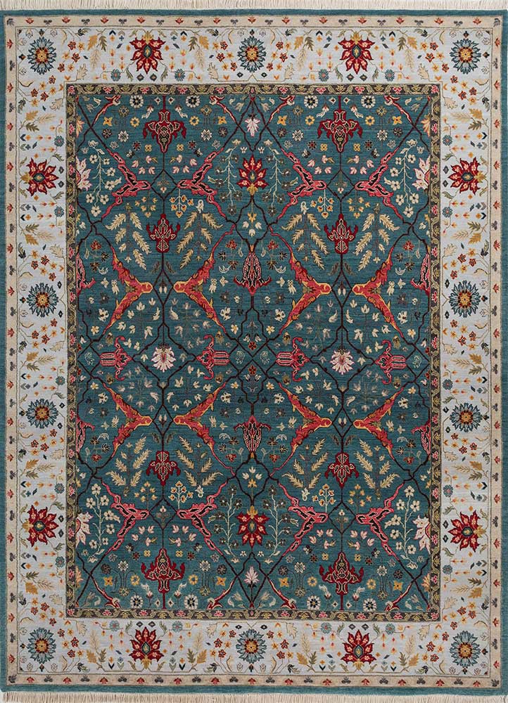 blue blue wool hand knotted Rug